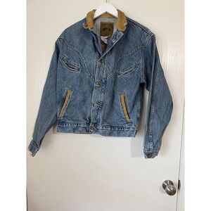 Schaefer Outfitter Denim & Leather Jacket Size Medium, Embroidered Western Style